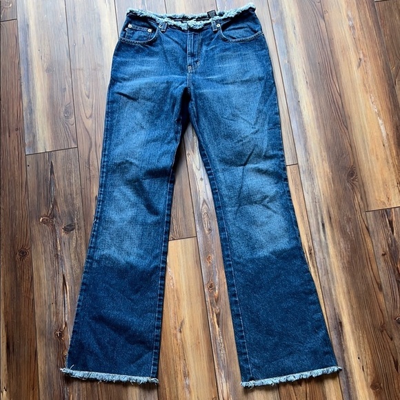 Express Denim - Early 2000 Y2K Express Jeans Women's Flare Distressed Blue Jeans Size 5/6